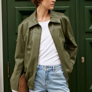 Arden B Olive Green Zip-Front Bomber Jacket